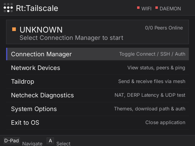 Rt:Tailscale Main Menu